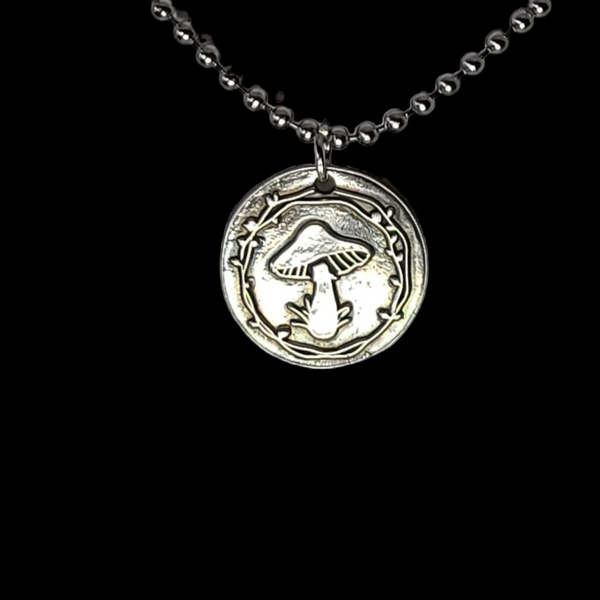 Handmade Mushroom Stamped Pure Silver Pendant Necklace - The Perfect Gift for Any Nature Enthusiast