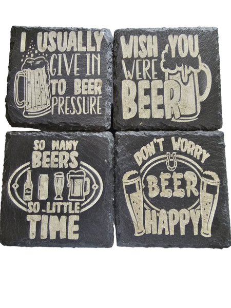 Handmade Slate Beer Coasters - Set of 4 - Great Gift for Home or Bar