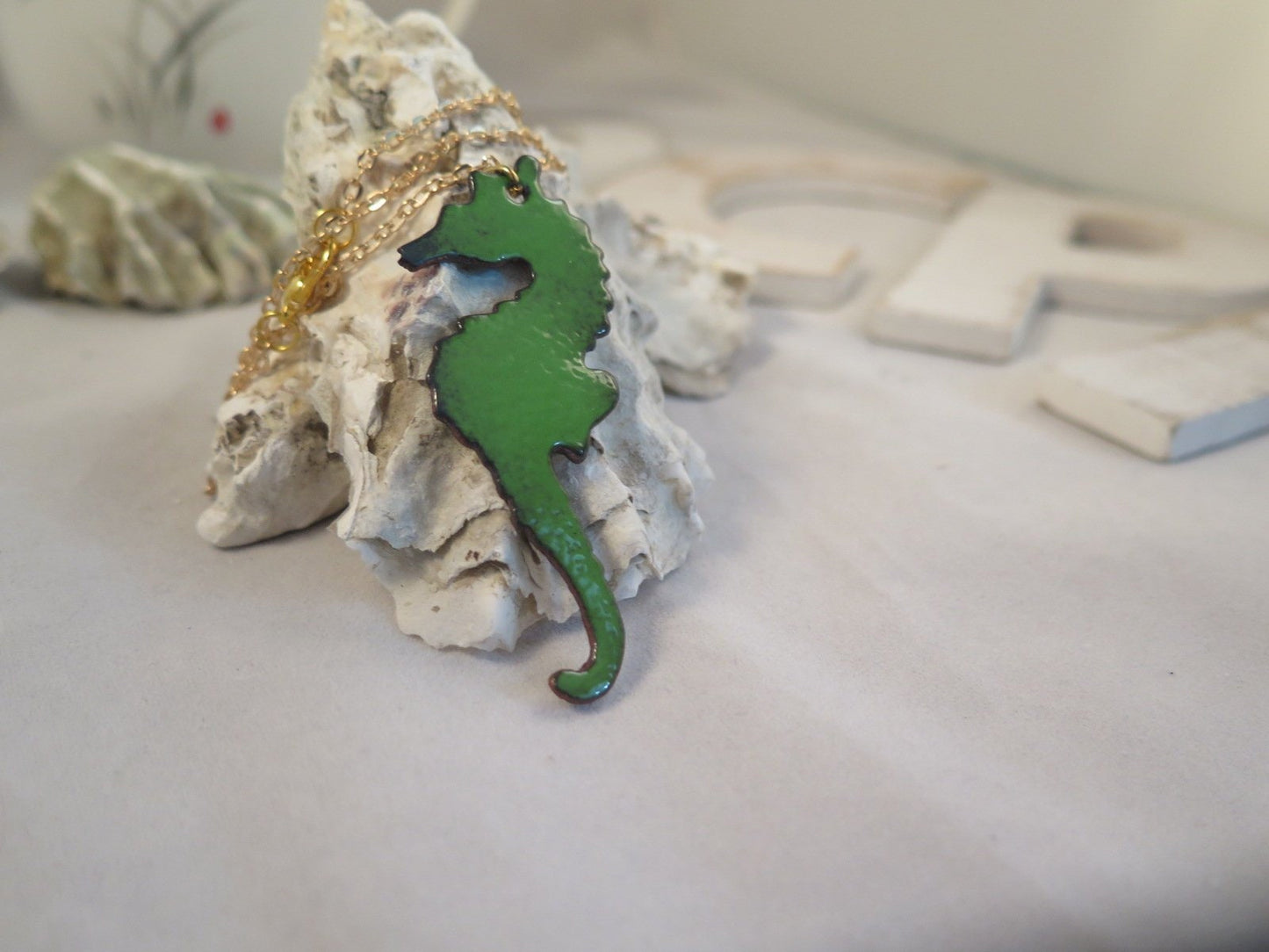 Handmade Enameled Copper Seahorse Necklace - Great Gift for Anyone - Made in USA