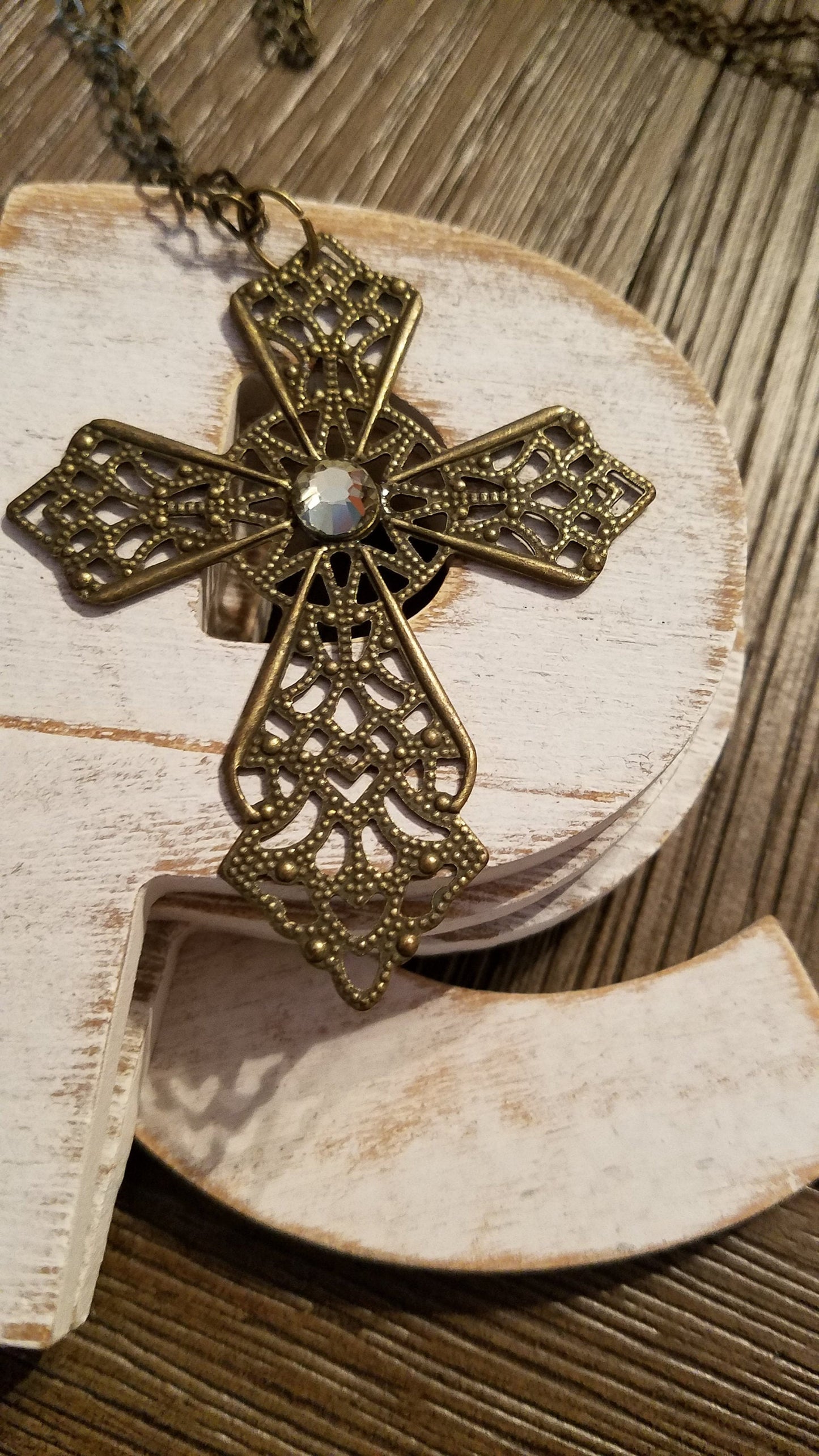 Filigree Cross with Crystal Gem Necklace - Great Gift