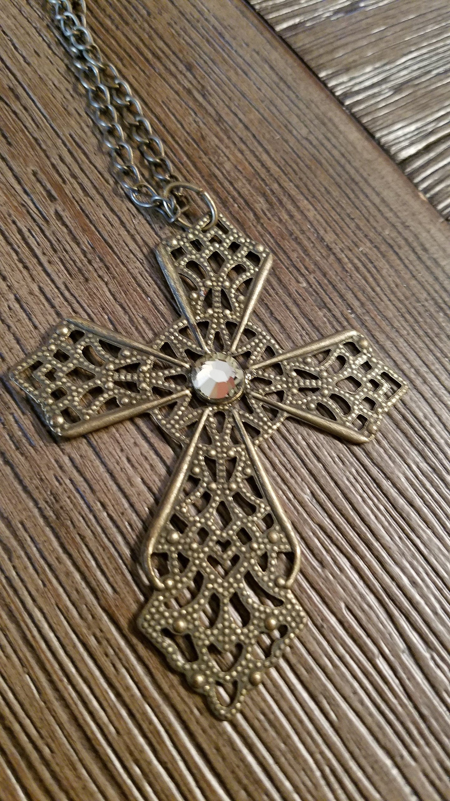 Filigree Cross with Crystal Gem Necklace - Great Gift