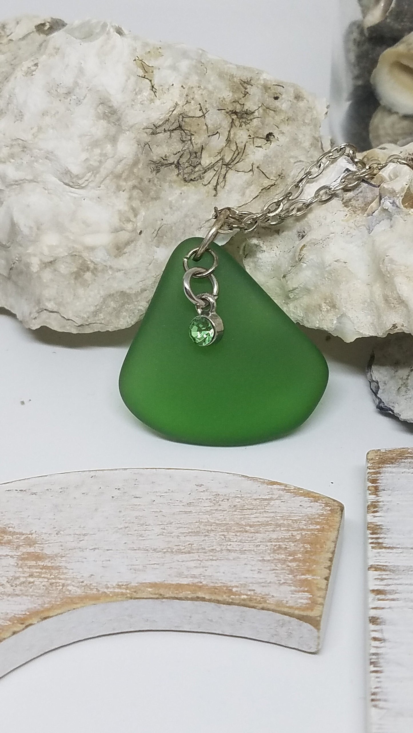 Green Sea Glass with Charm Necklace - Great Gift