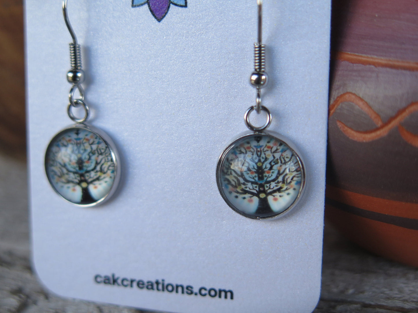 Gift Trees Cabochon Drop Earrings - Simple and Lightweight - Great Gift