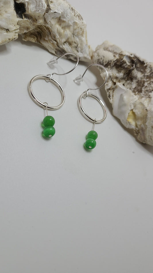 Handmade Sterling Silver Earrings With Green Beads