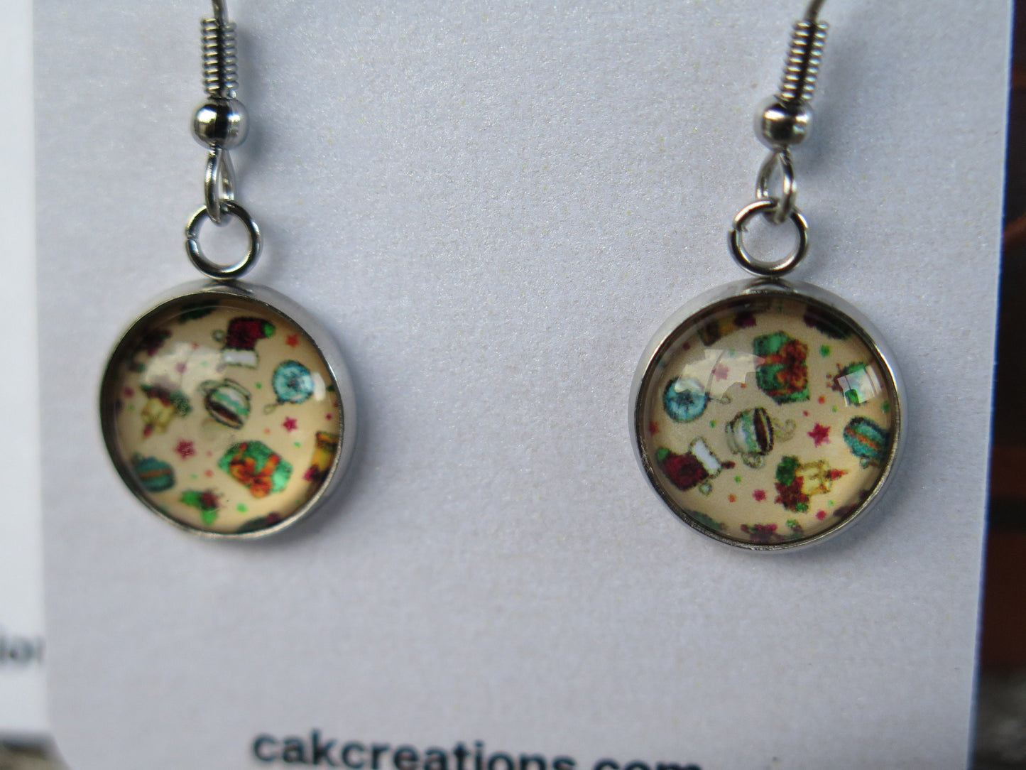 Holiday Presents Cabochon Drop Earrings