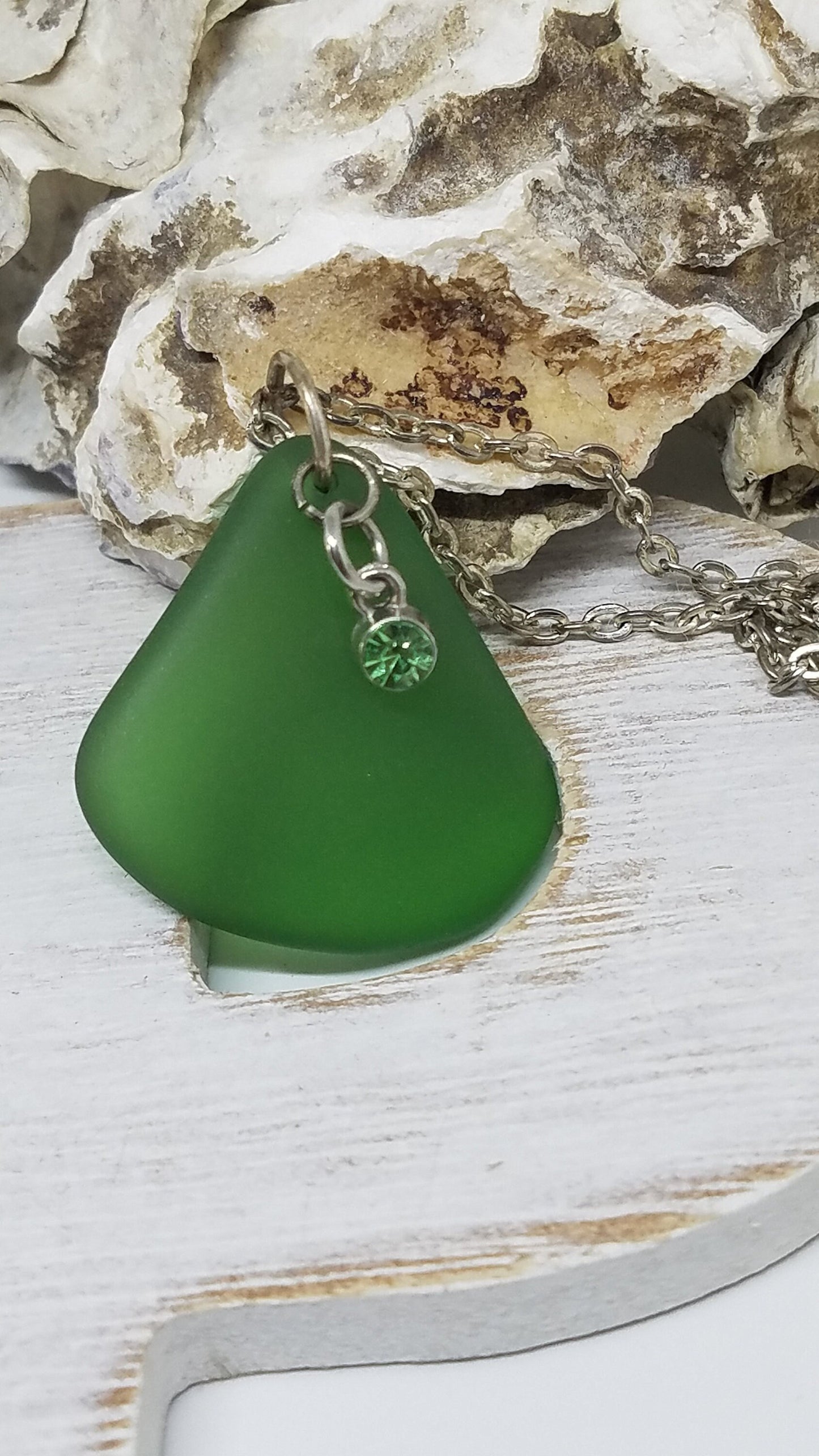 Green Sea Glass with Charm Necklace - Great Gift