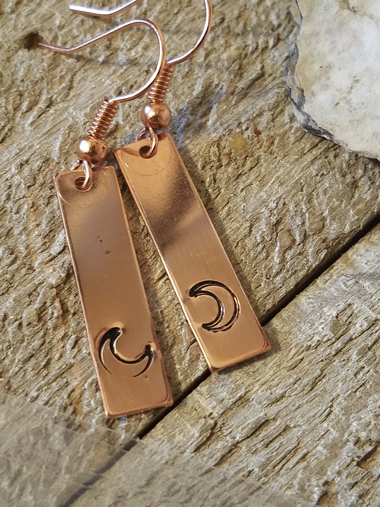 Copper Moon Stamped Earrings - Great Gift