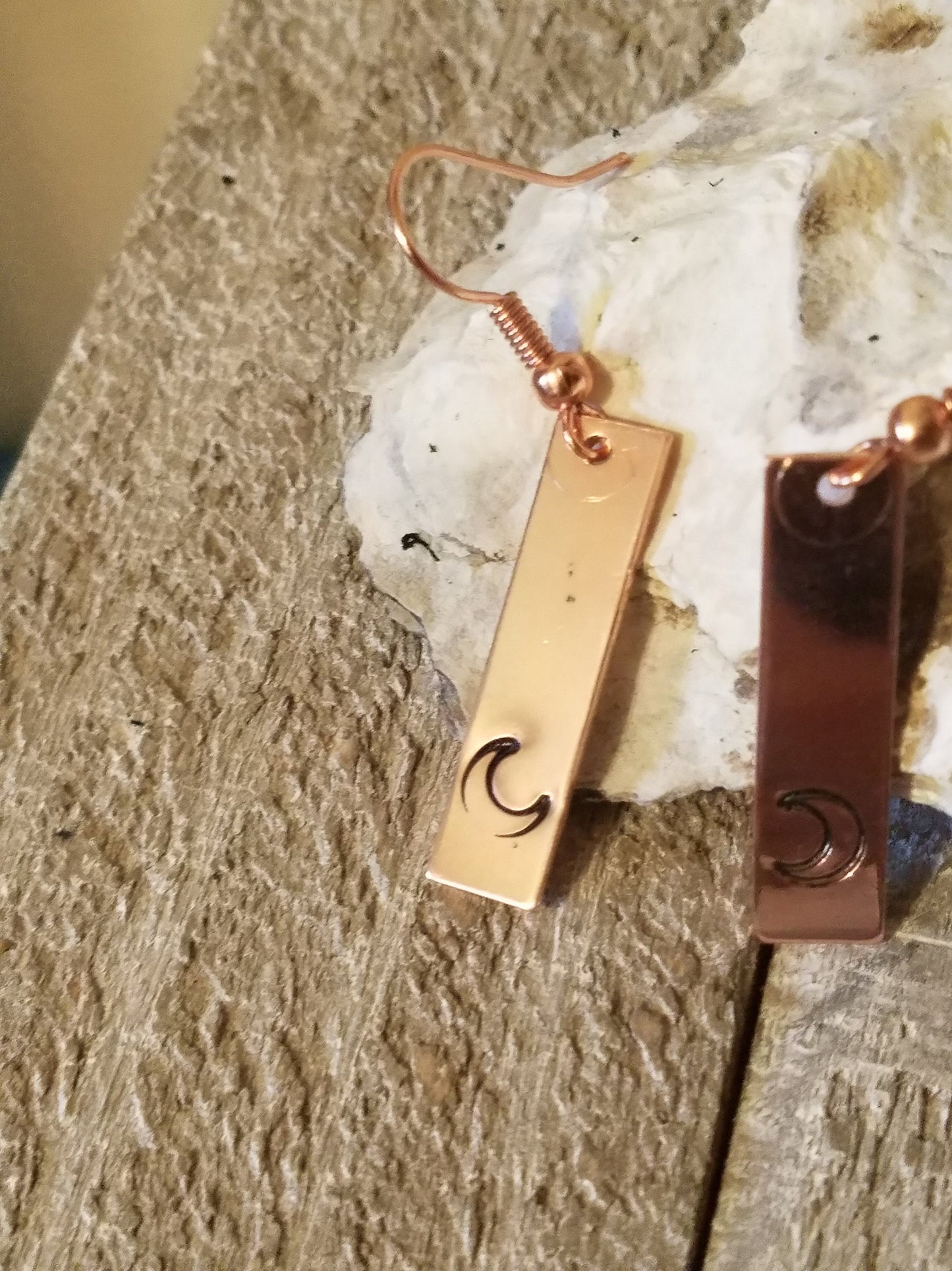 Copper Moon Stamped Earrings - Great Gift