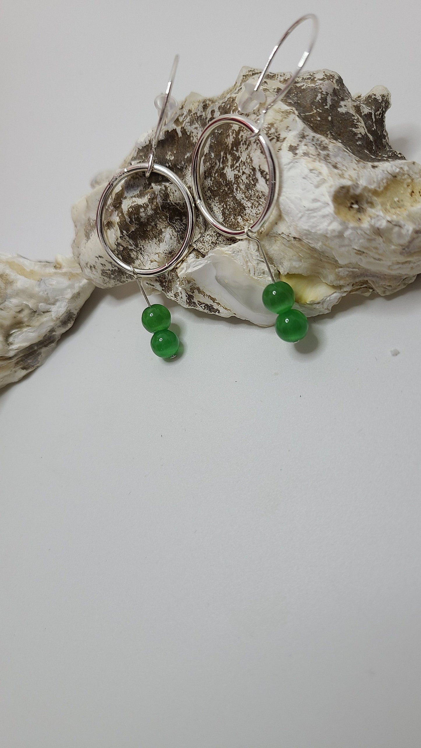 Handmade Sterling Silver Earrings With Green Beads