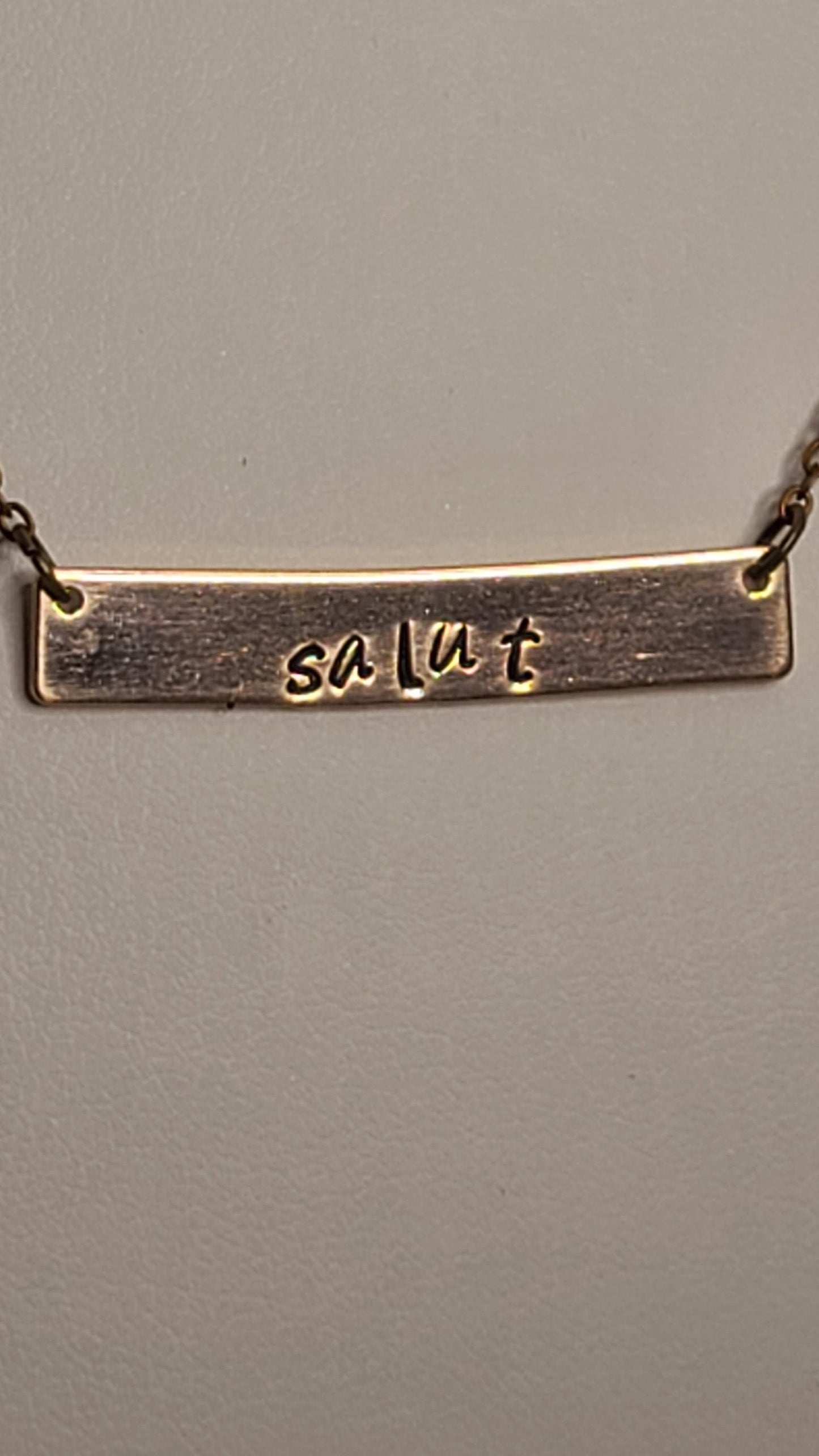 Handmade Stamped Copper Necklace Salut Great Gift for Her