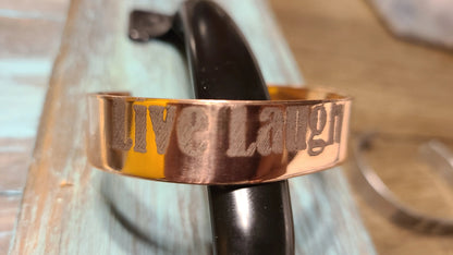 Handmade Engraved Copper Cuff Bracelet &#39;Live Laugh Love&#39; Great Gift for Anyone