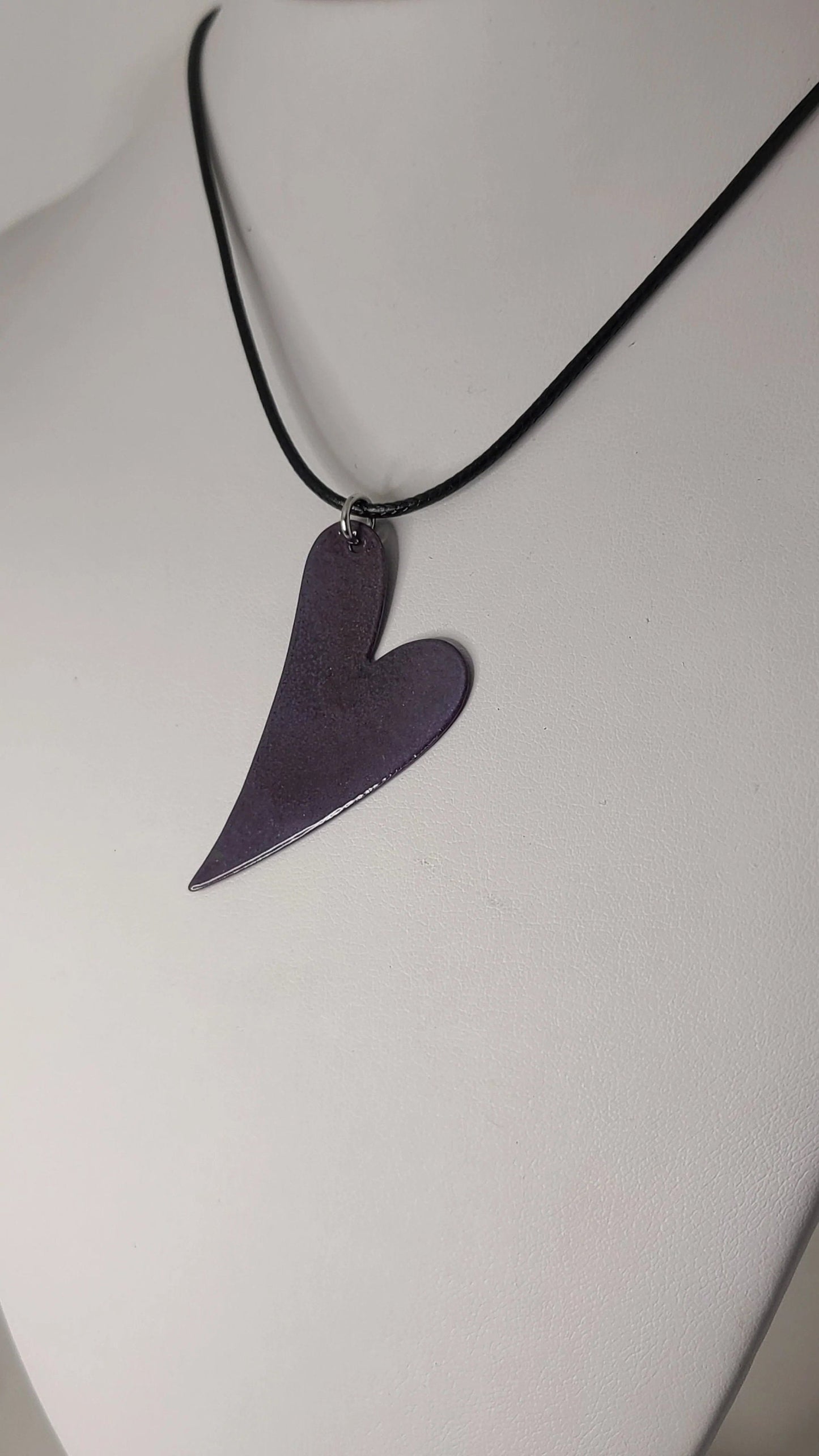 Handmade Enameled Whimsical Purple Heart Necklace