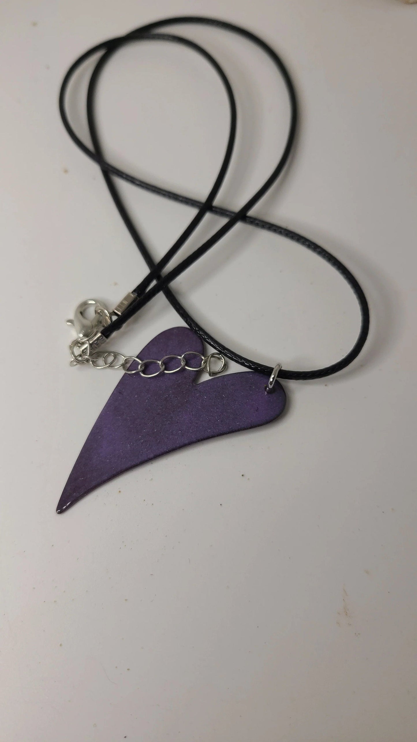 Handmade Enameled Whimsical Purple Heart Necklace