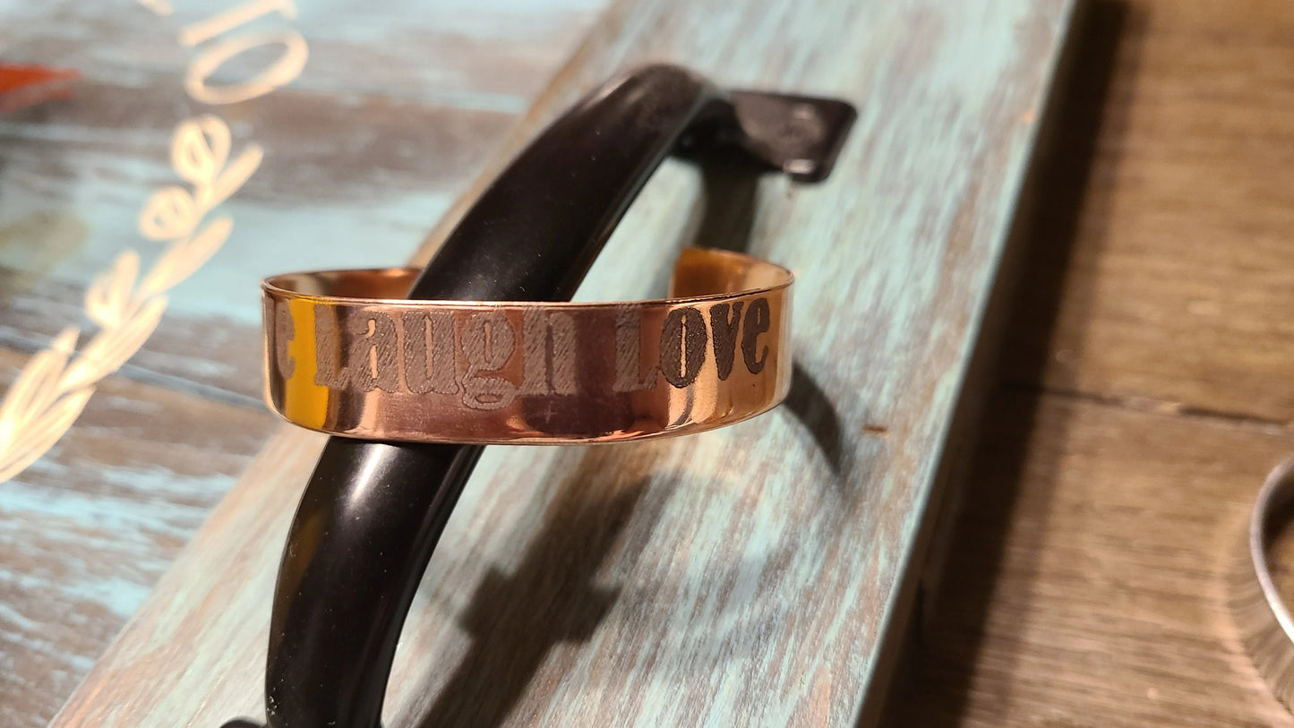 Handmade Engraved Copper Cuff Bracelet &#39;Live Laugh Love&#39; Great Gift for Anyone