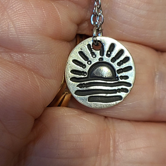 Handmade Pure Silver Ocean Sunrise Pendant Necklace - Great Gift