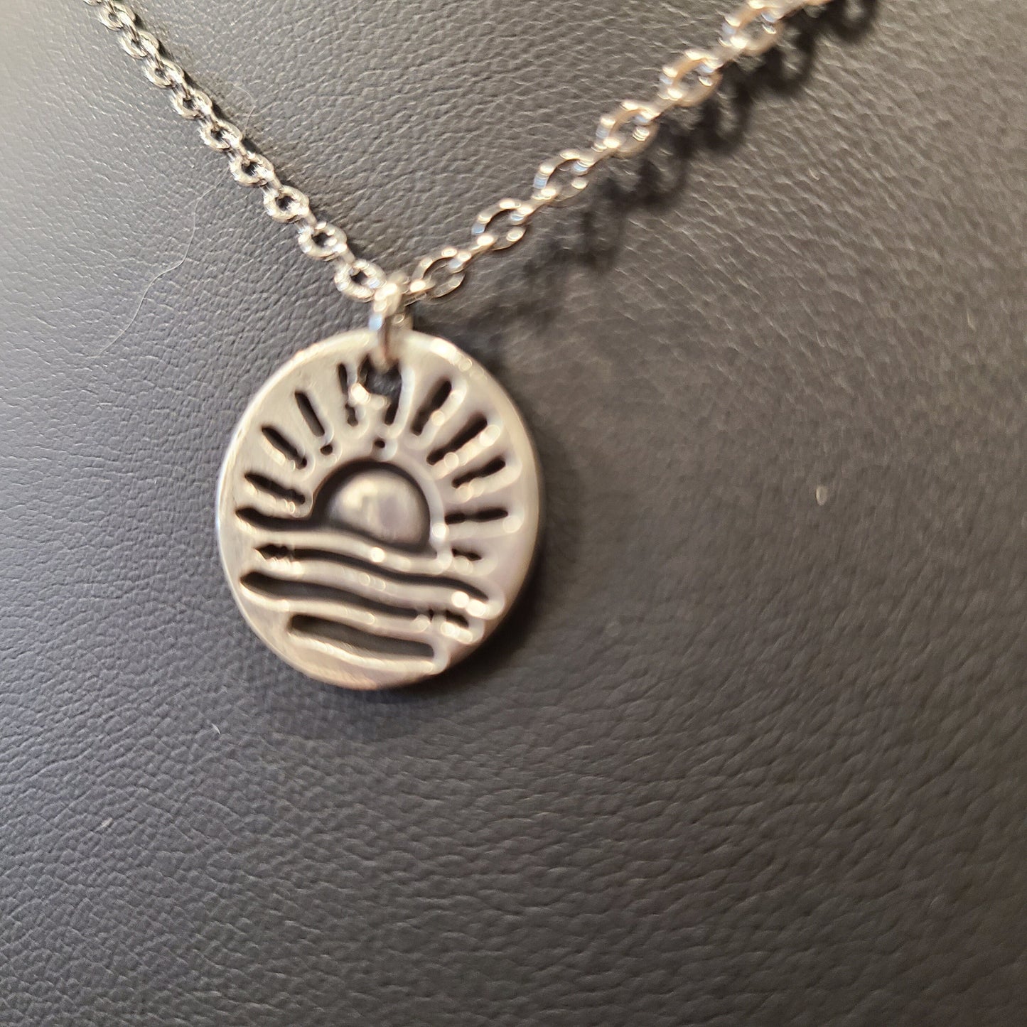 Handmade Pure Silver Ocean Sunrise Pendant Necklace - Great Gift