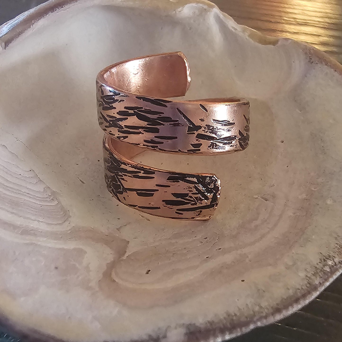 Textured Copper Wrap Around Ring - Size 8