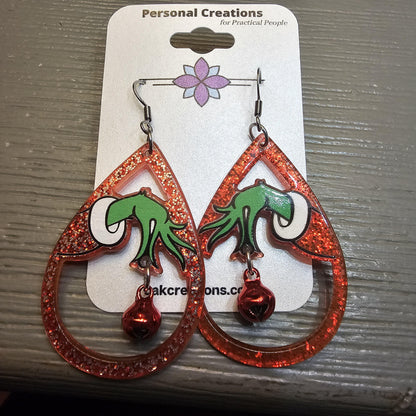 Christmas Grinch Hand Earrings - Great Fun Gift