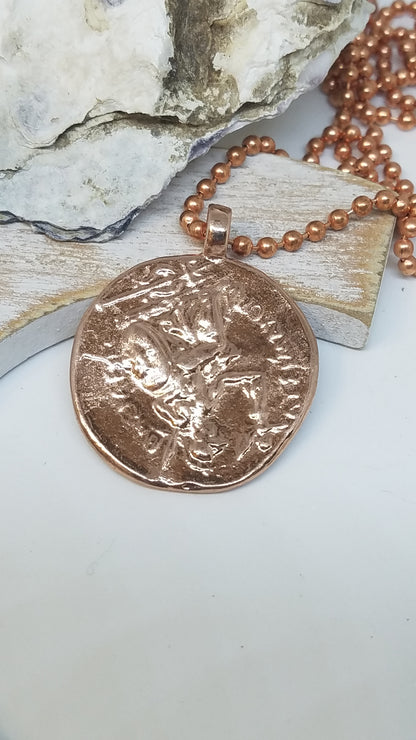 Handmade Copper Plated Medallion Necklace Great Gift Made in USA