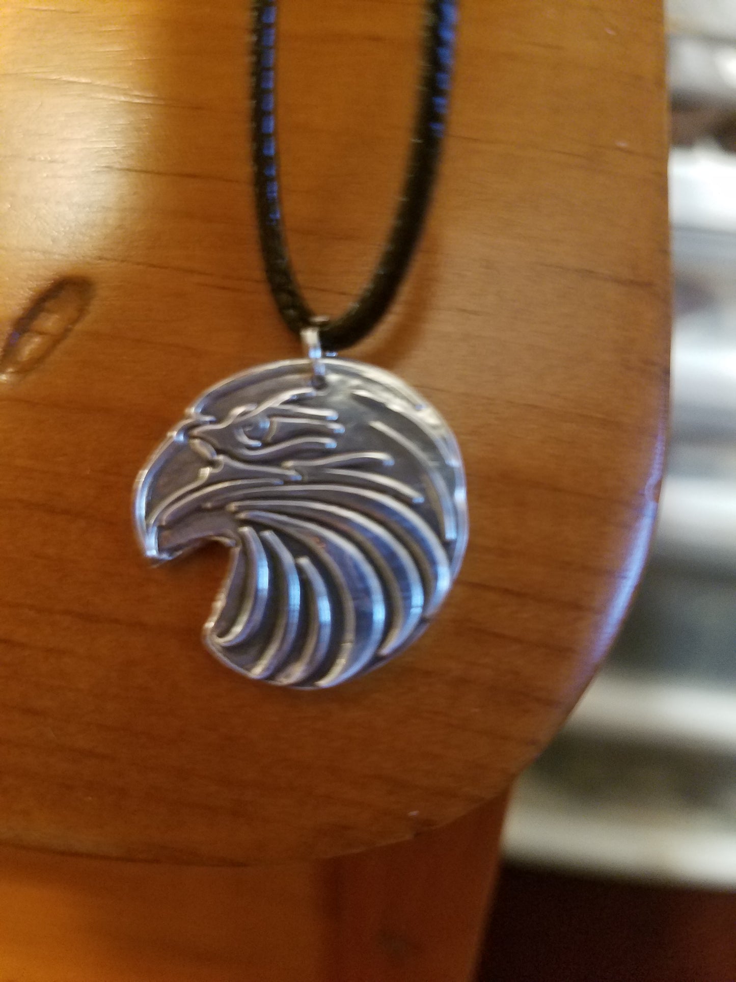 Handmade Fine Silver Eagle Necklace Carved