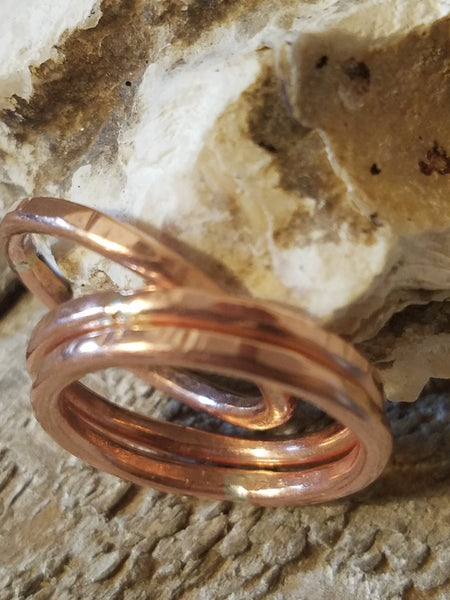 Handmade Copper Triplets Ring Set Stackable - Size 6.25 Made in USA