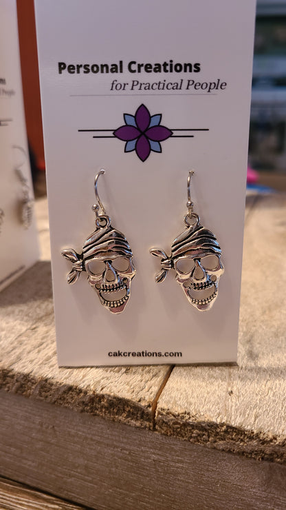 Handmade Halloween Earrings Pirate Skeleton