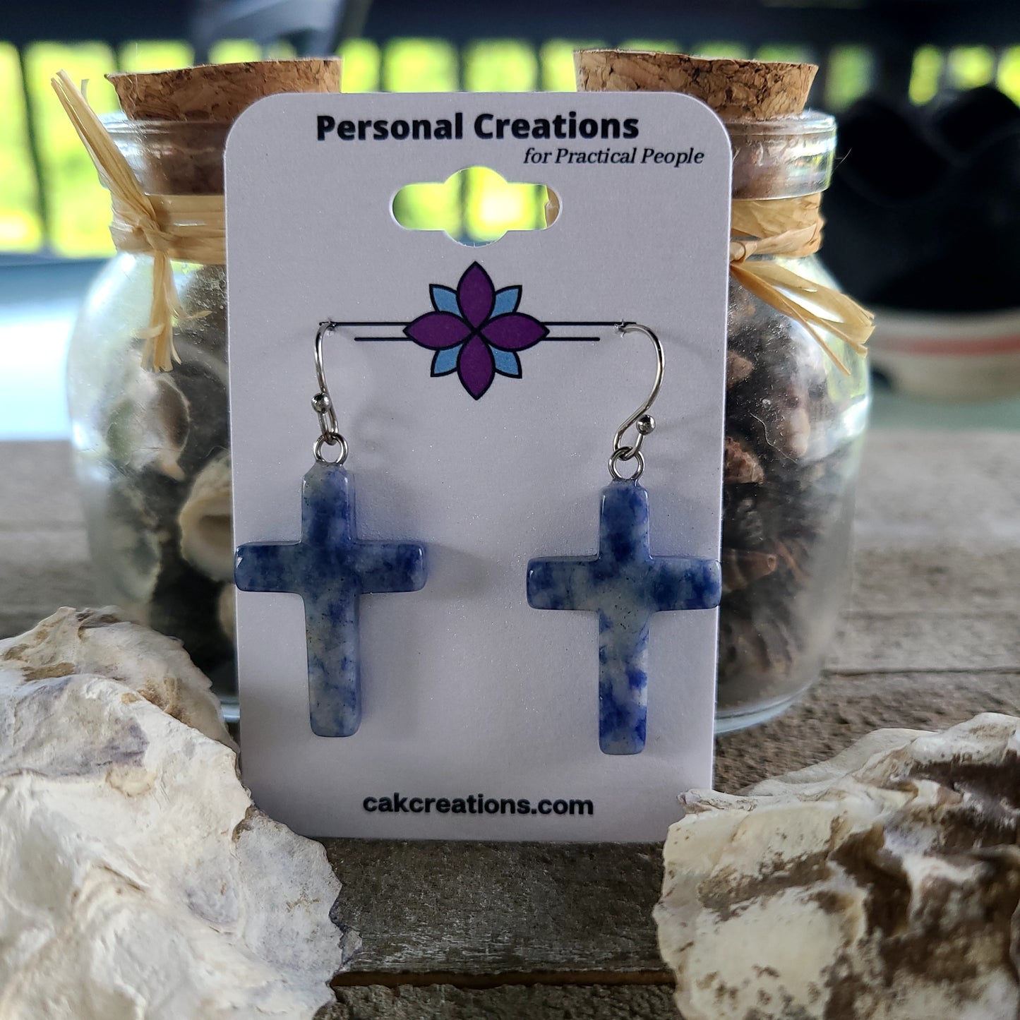 Handmade Stone Cross Earrings