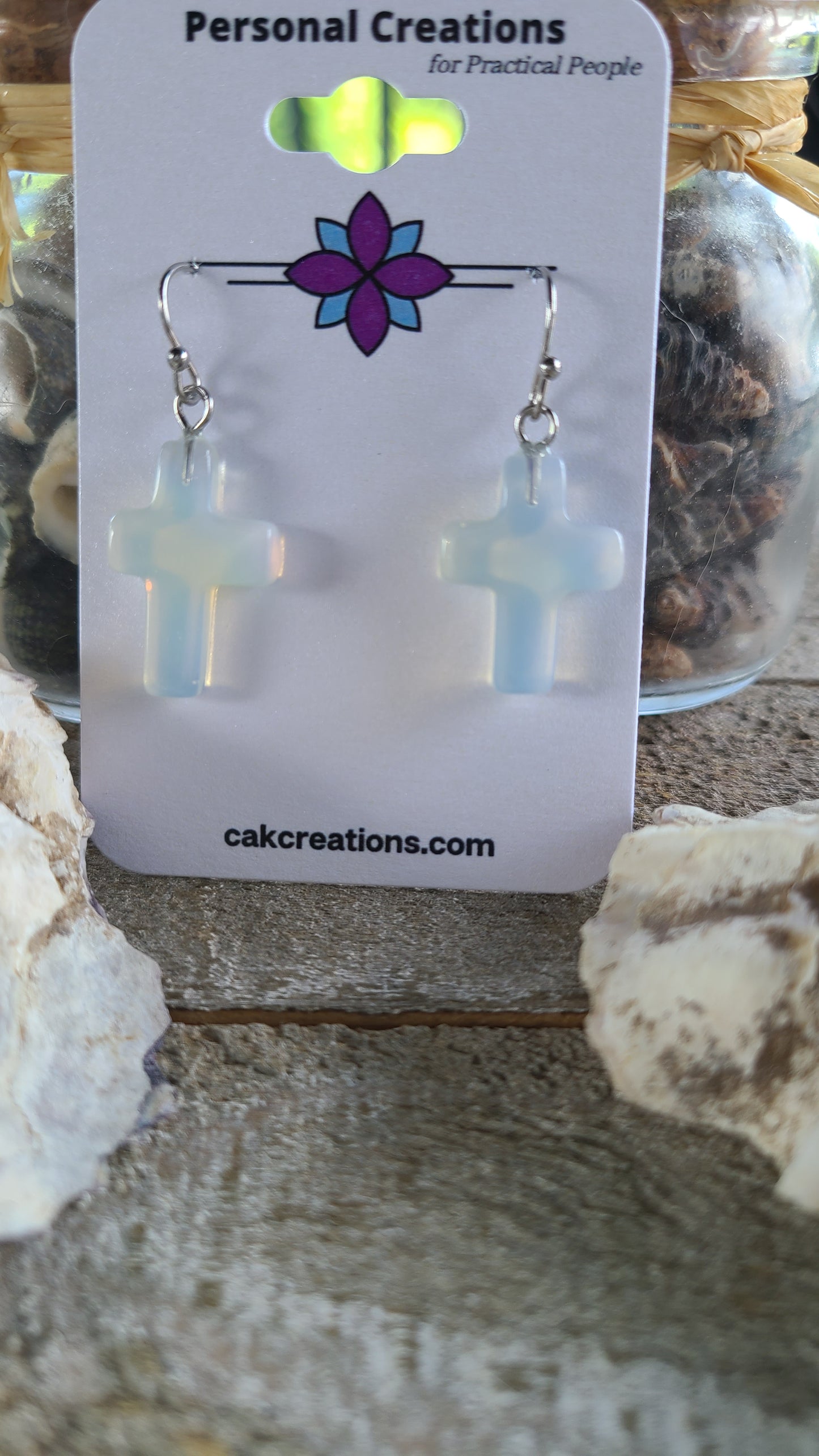 Handmade Stone Cross Earrings