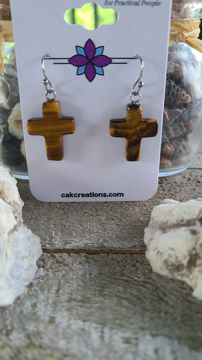 Handmade Stone Cross Earrings