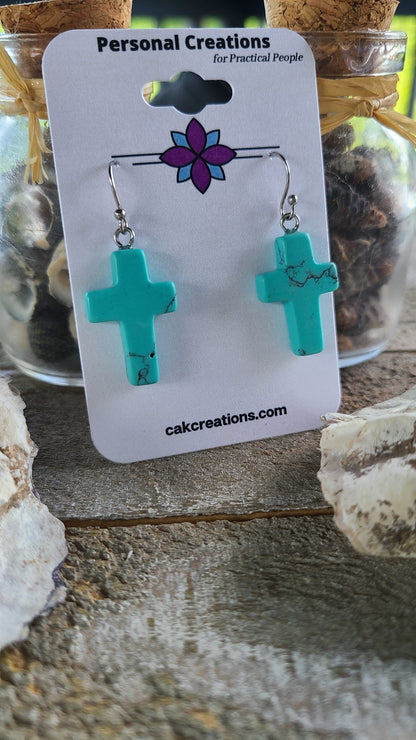 Handmade Stone Cross Earrings