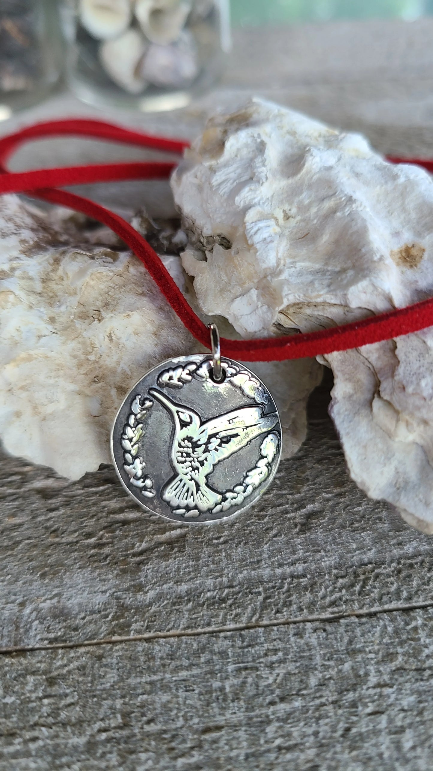 Handmade Pure Silver Stamped Hummingbird 2 Pendant Necklace Great Gift Made in USA