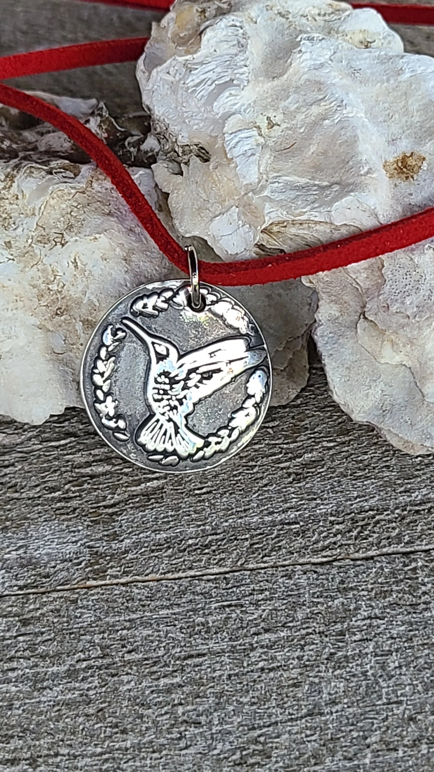 Handmade Pure Silver Stamped Hummingbird 2 Pendant Necklace Great Gift Made in USA