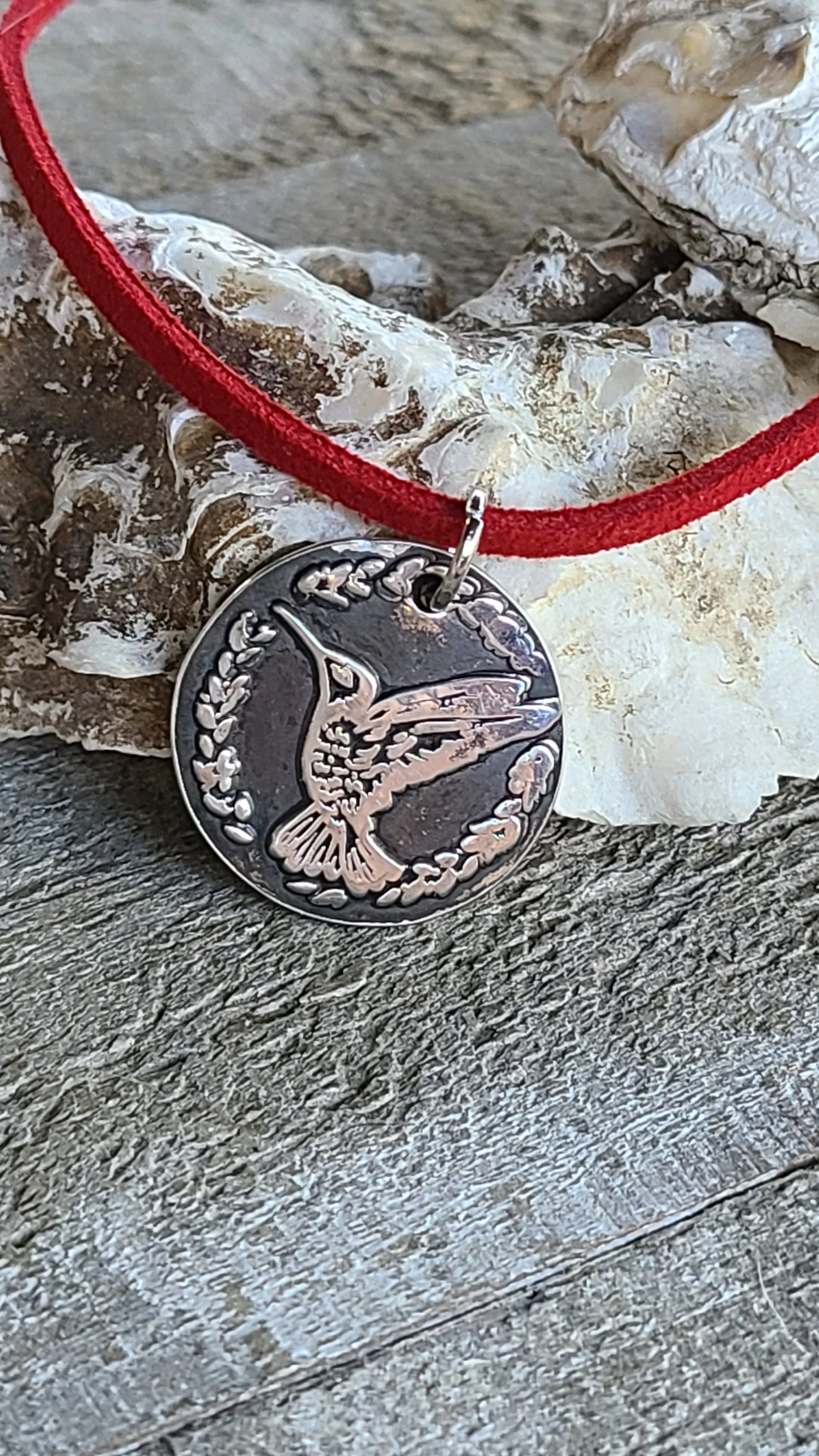 Handmade Pure Silver Stamped Hummingbird 2 Pendant Necklace Great Gift Made in USA