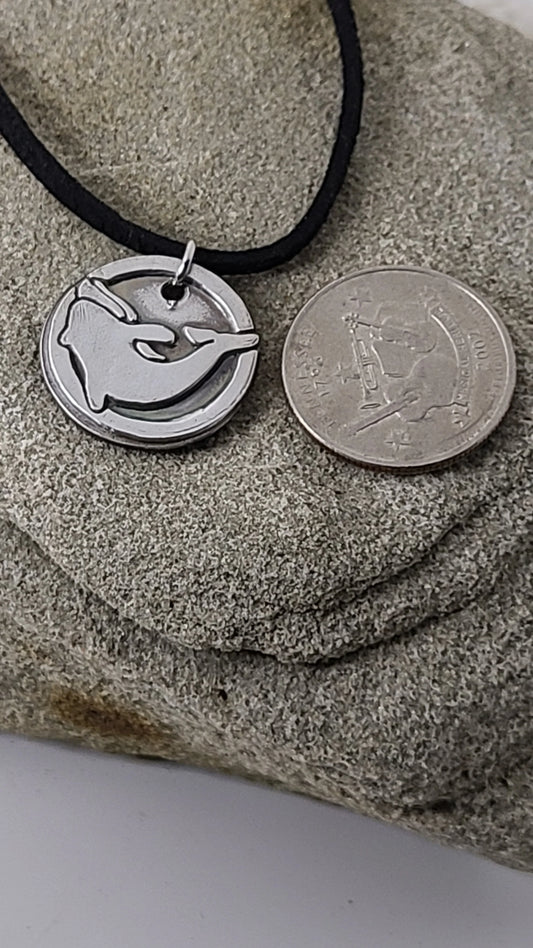 Handmade Sterling Silver Medallion Necklace Dolphin 2 Great Gift Made in USA