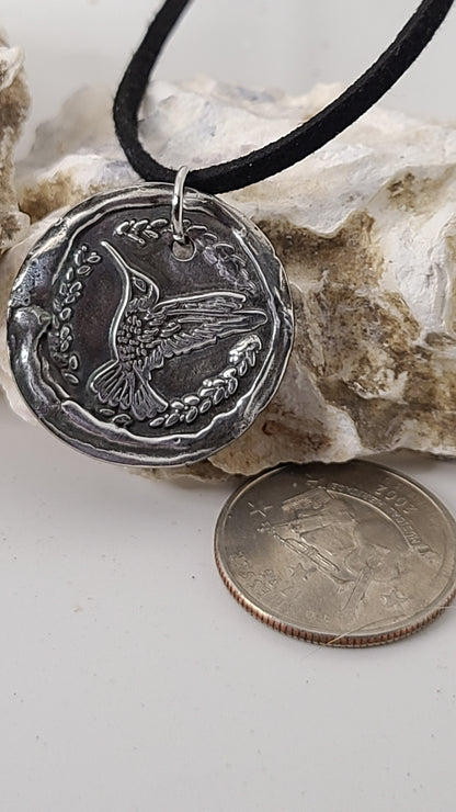 Handmade Sterling Silver Medallion Necklace Hummingbird Design Great Gift Made in USA