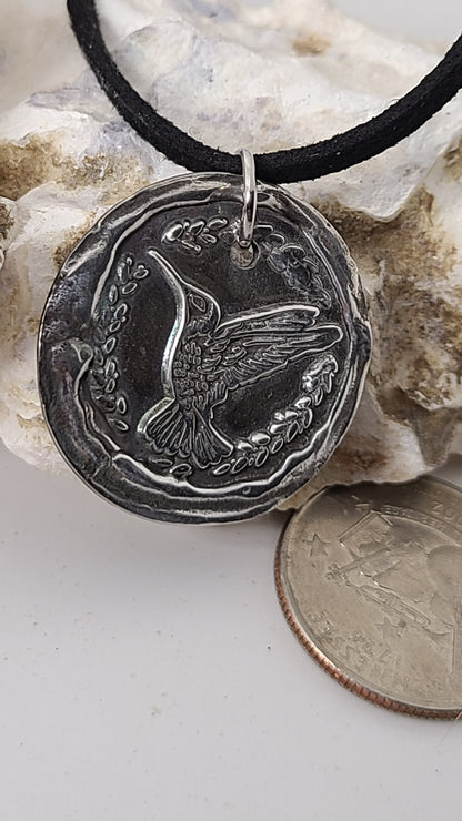 Handmade Sterling Silver Medallion Necklace Hummingbird Design Great Gift Made in USA