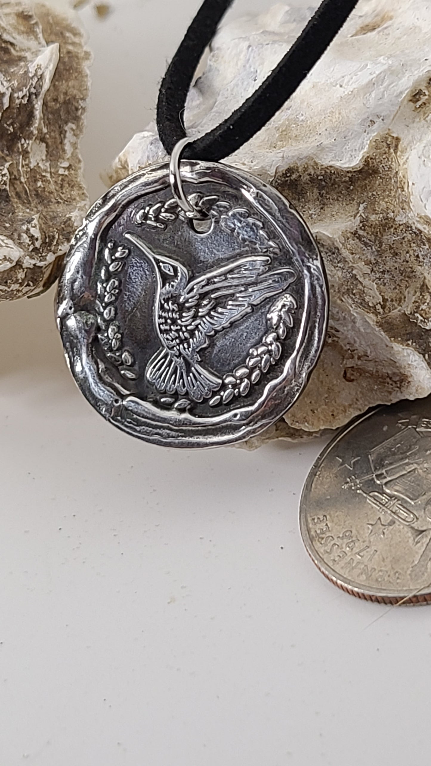 Handmade Sterling Silver Medallion Necklace Hummingbird Design Great Gift Made in USA