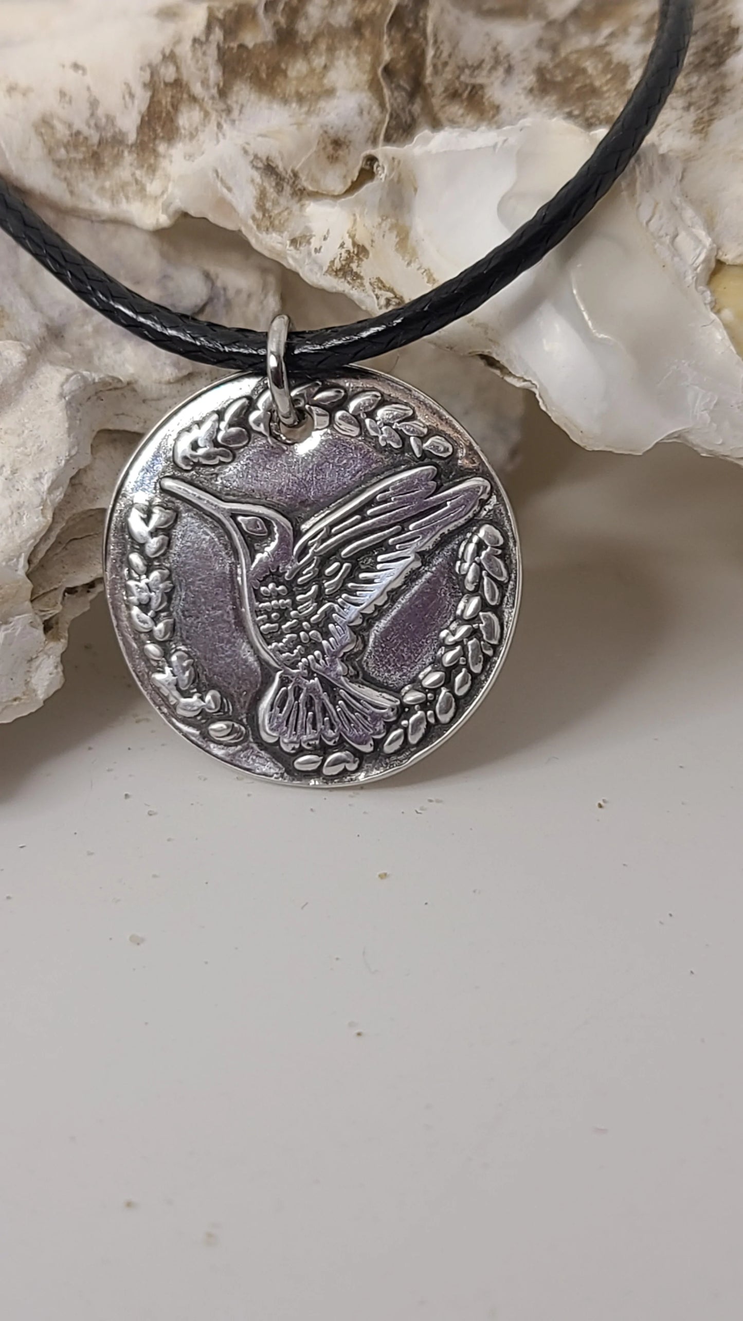 Handmade Pure Silver Stamped Hummingbird 1 Pendant Necklace Great Gift Made in USA