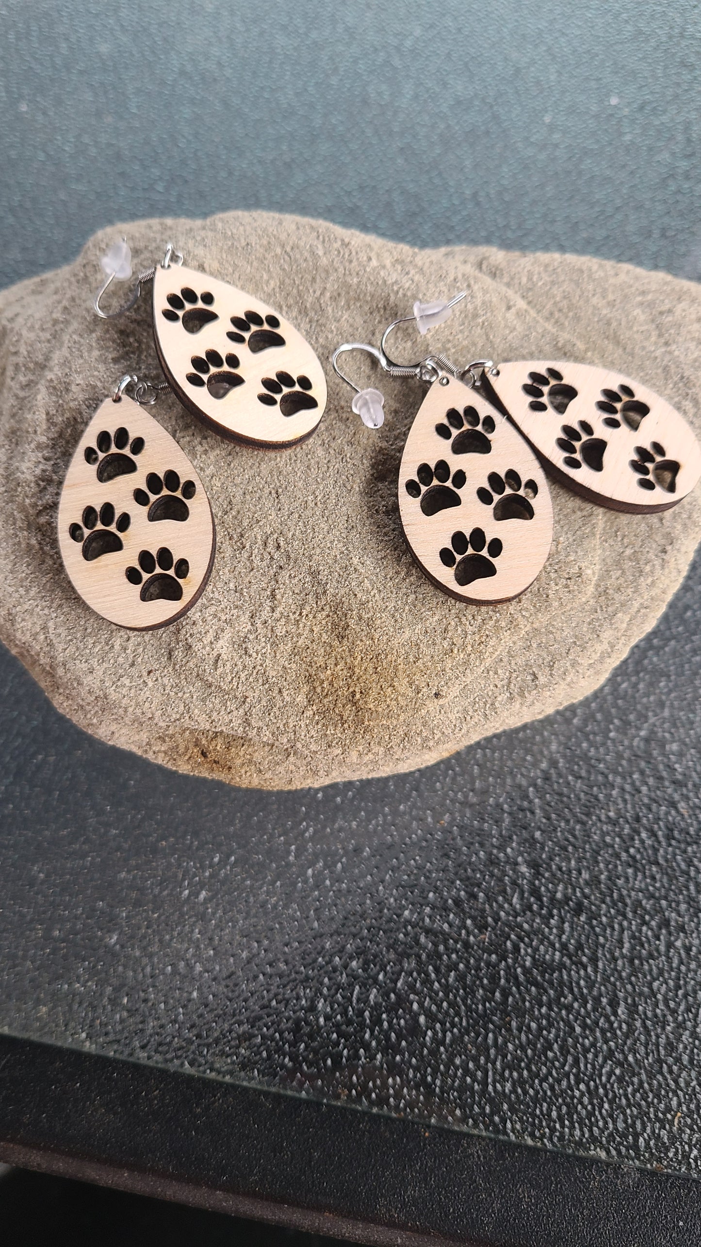 Handmade Balsa Wood Puppy Paw Earrings Great Gift, Made in USA