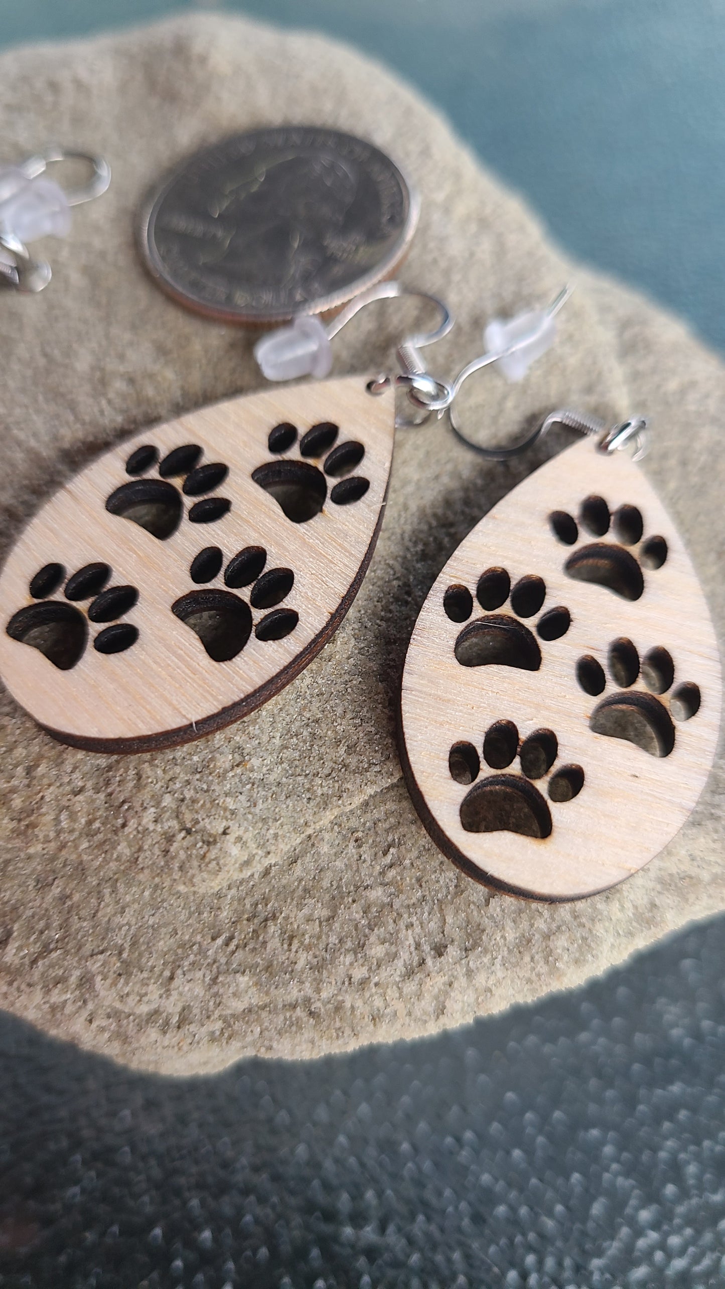 Handmade Balsa Wood Puppy Paw Earrings Great Gift, Made in USA