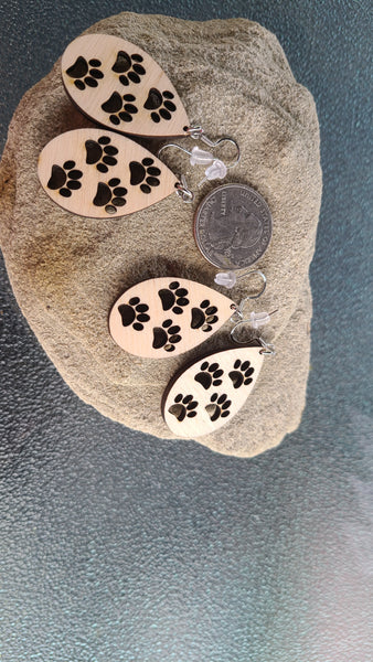 Handmade Balsa Wood Puppy Paw Earrings Great Gift, Made in USA