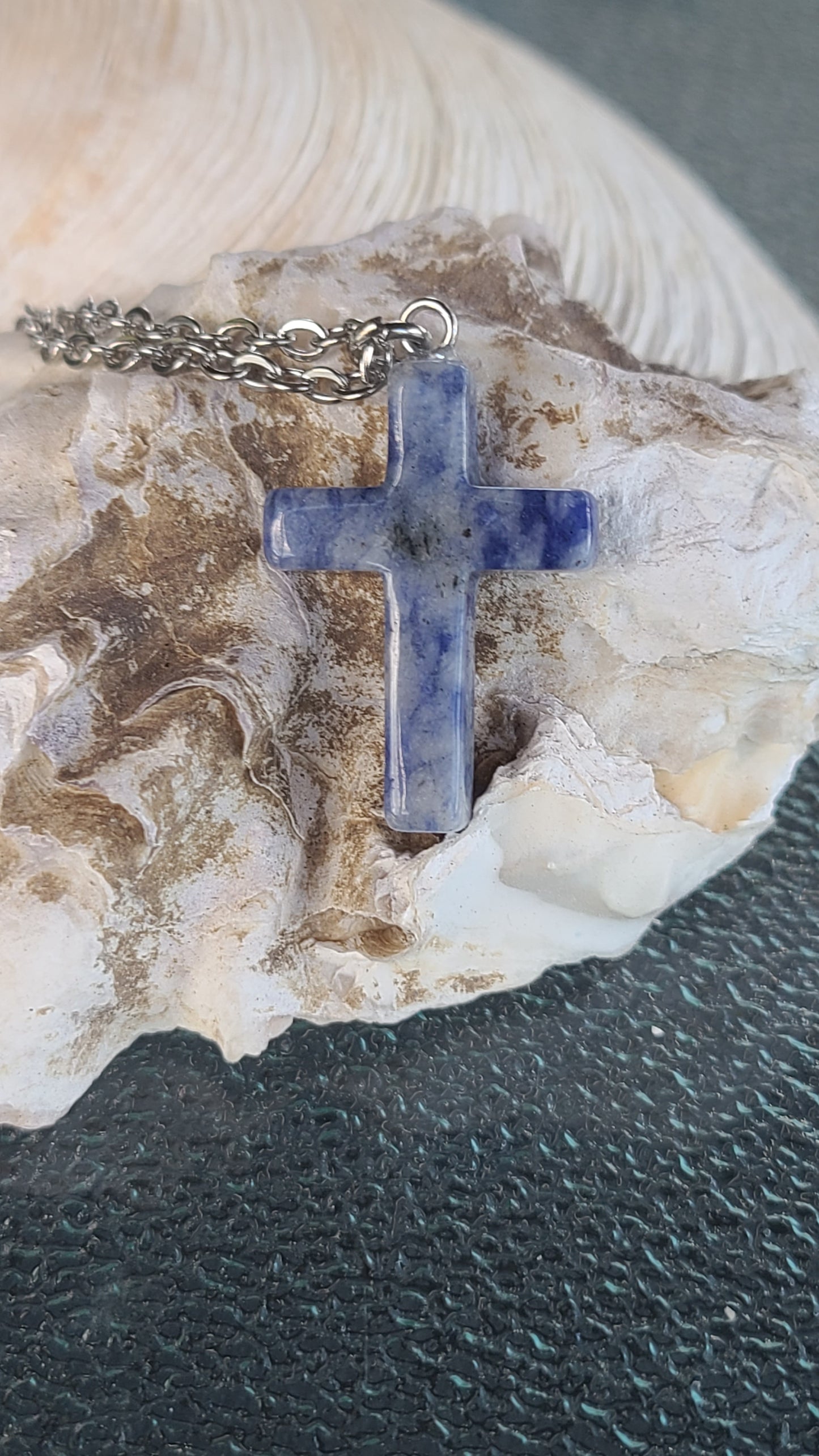 Handmade Stone Cross Necklace - Great Gift