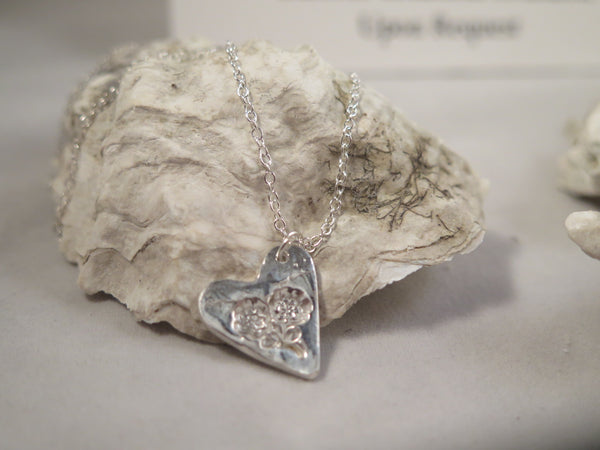 Handmade Pure Silver Heart Stamped Pendant Necklace Great Gift Made in USA