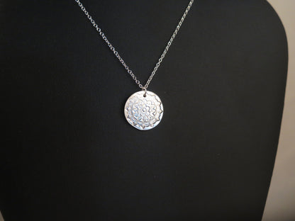 Handmade Pure Silver Stamped Round Pendant Great Gift Made in USA