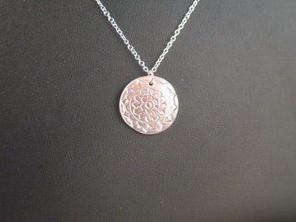 Handmade Pure Silver Stamped Round Pendant Great Gift Made in USA