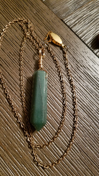 Handmade Wire Wrapped Jade Pencil Point Gemstone Pendant