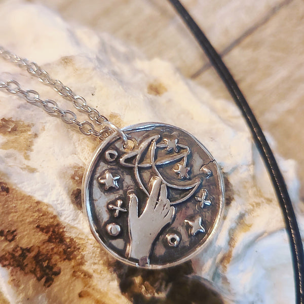 Handmade Fine Silver Pick the Moon Necklace