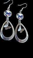 New Moon and Drop Platinum Tone Earrings with 12mm Glass Cabochon
