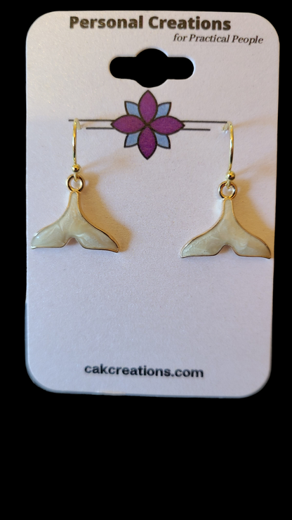 Handmade Whale Tail Pearl Enamel Earrings