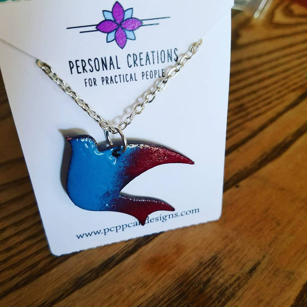 Handmade Enameled Bird of Color Necklace